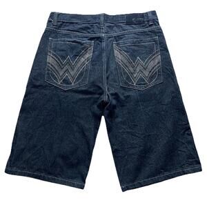 NBN Gear Jean Shorts Y2K Baggy Hip Hop Skater Club Grunge Size 38 Black